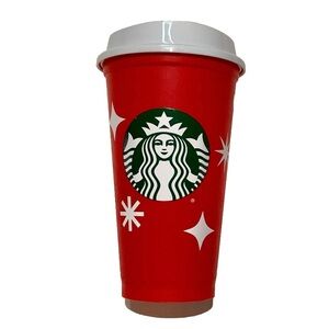 2013 Starbucks Red Reusable Holiday Plastic Coffee Cup Cheer 16 Fl Oz / 473 ml